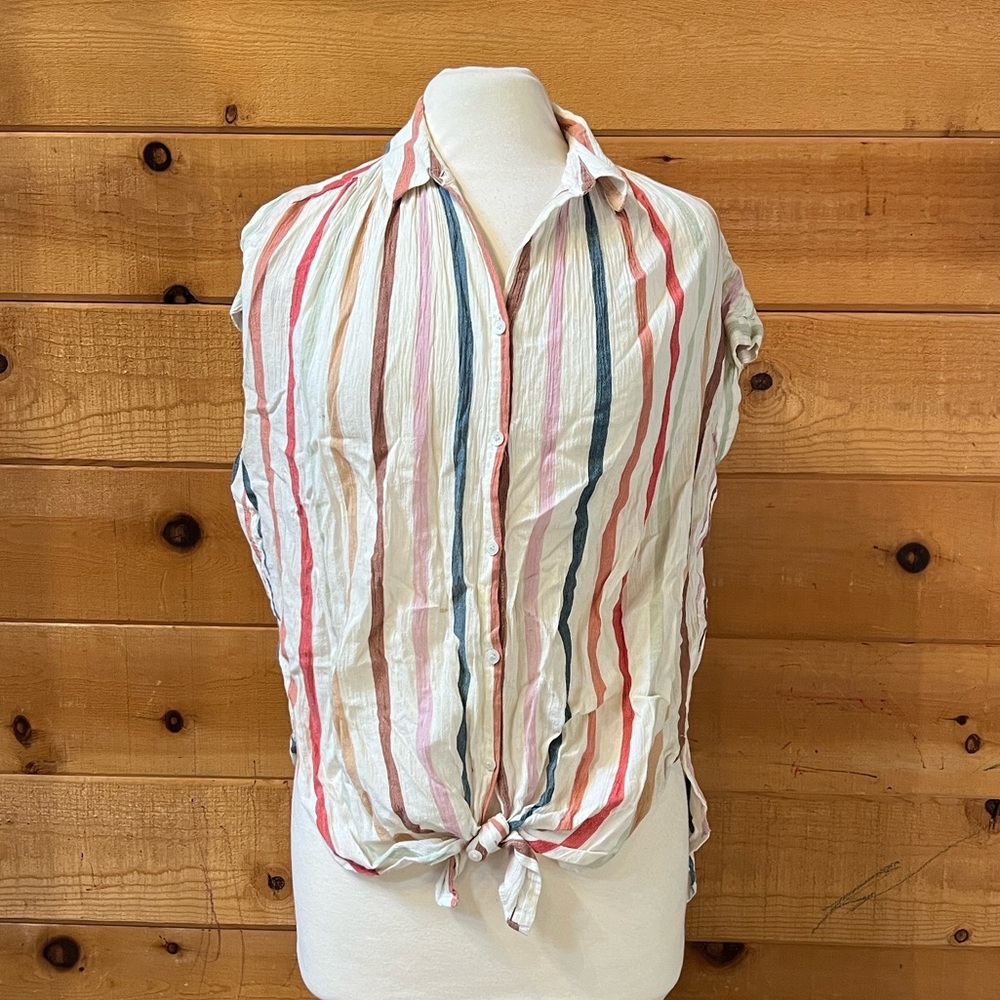 Madewell Gauze Central Tunic Shirt in Rainbow Stripe